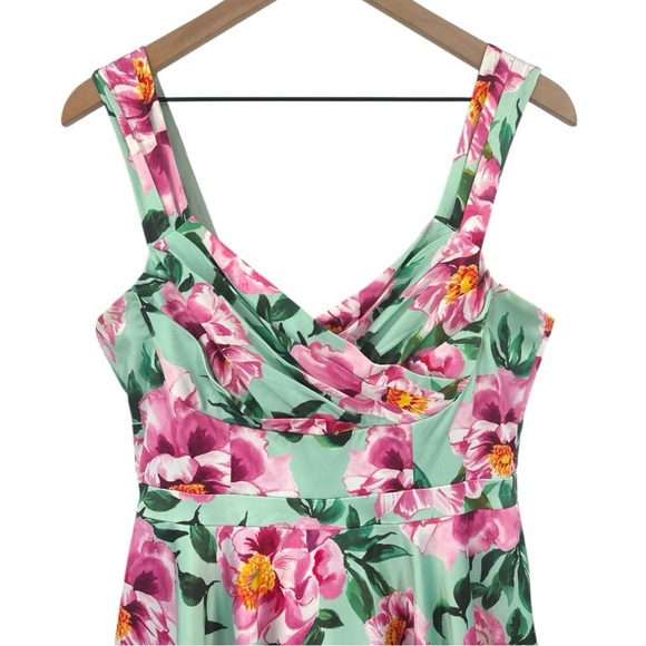 Modcloth Elegance My Way Fit & Flare Swing Dress -Pink Green Floral Print- Large - Picture 4 of 10